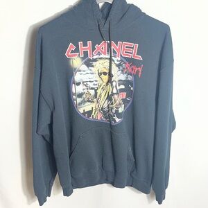 Chanel Karl World Tour Hoodie Black Graphic Pullover Sweatshirt Size L